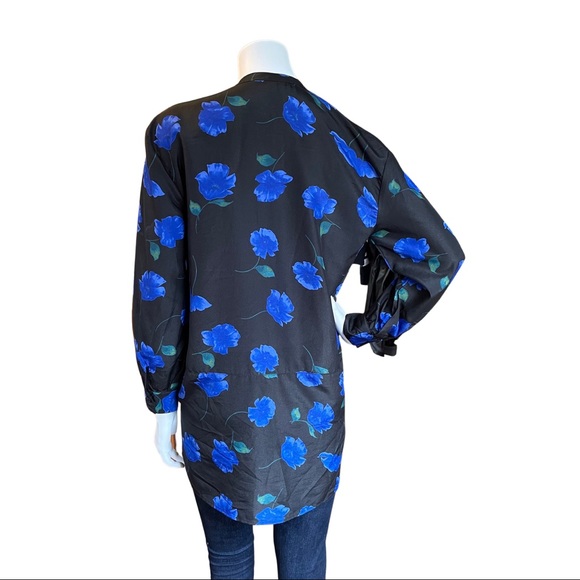 Black Blue Long Sleeve Flower Print Tunic - Small - Picture 2 of 8